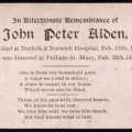 In Memoriam card for John Peter Alden, died 1897