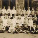 Margaret, at St. Mary's Junior School, Rawtenstall Lancashire (6th from left, 3rd row back). Bottom-left is composer Ernest Tomlinson