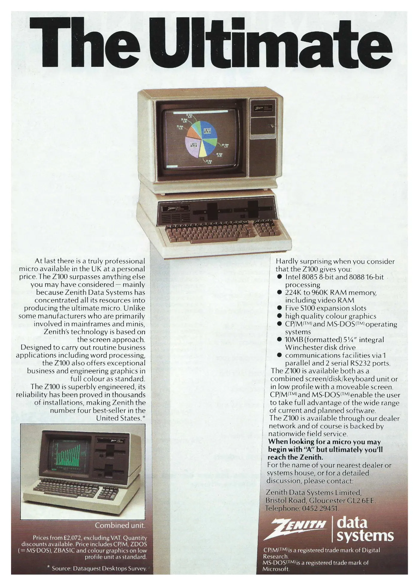 Zenith Data Systems Advert: The Ultimate - Zenith Data Systems Z-100, from Practical Computing, May 1983