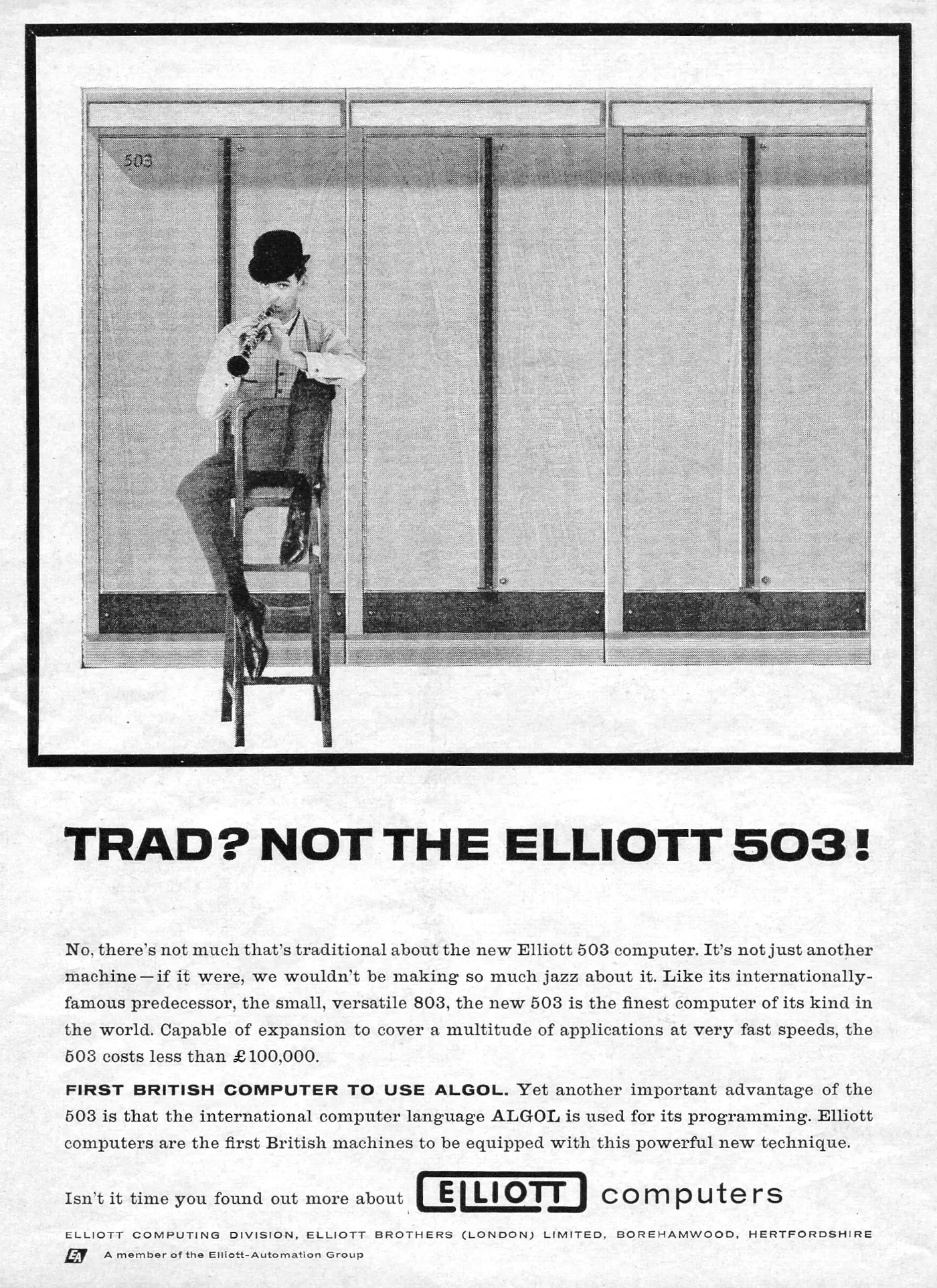 Elliott Advert: Trad? Not the Elliott 503!, from Punch, 4th July 1962