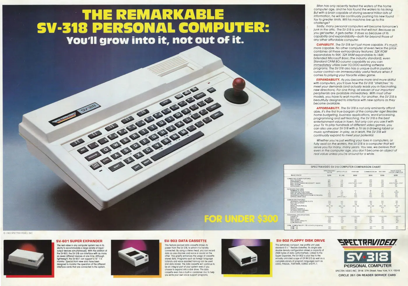 Spectravideo Advert: The Remarkable SV-318 Personal Computer, from Creative Computing, August 1983