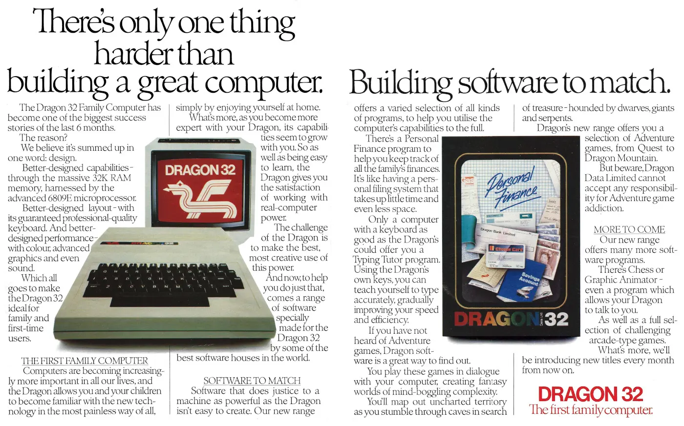 Dragon Data Advert: Dragon 32: There's only one thing harder than bulding a great computer.  Building software to match., from Creative Computing, 1983