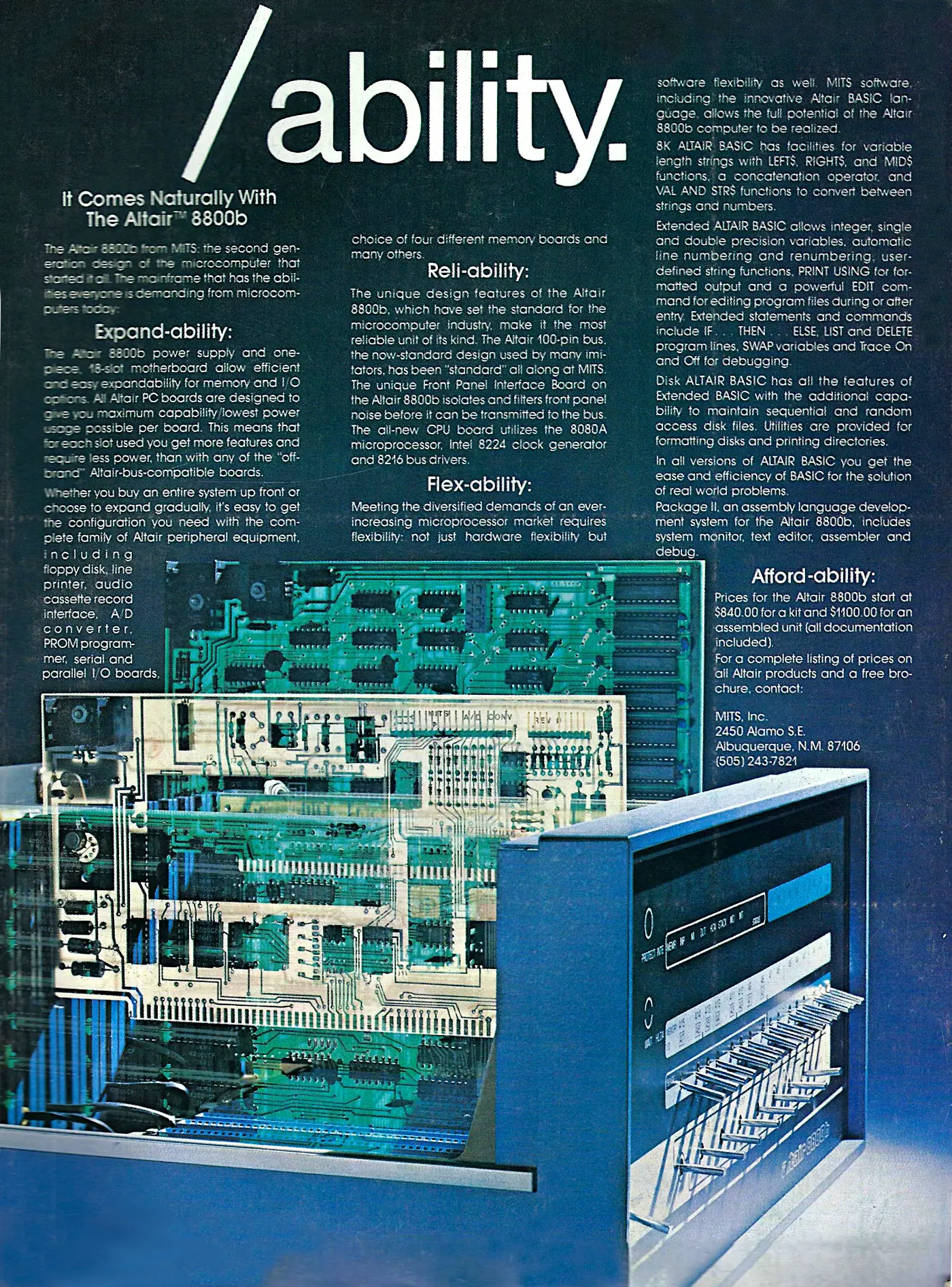 MITS Advert: <b>/ability - It Comes Naturally With The <span class='hilite'>Altair 8800b</span></b>, from Byte - The Small Systems Journal, May 1977