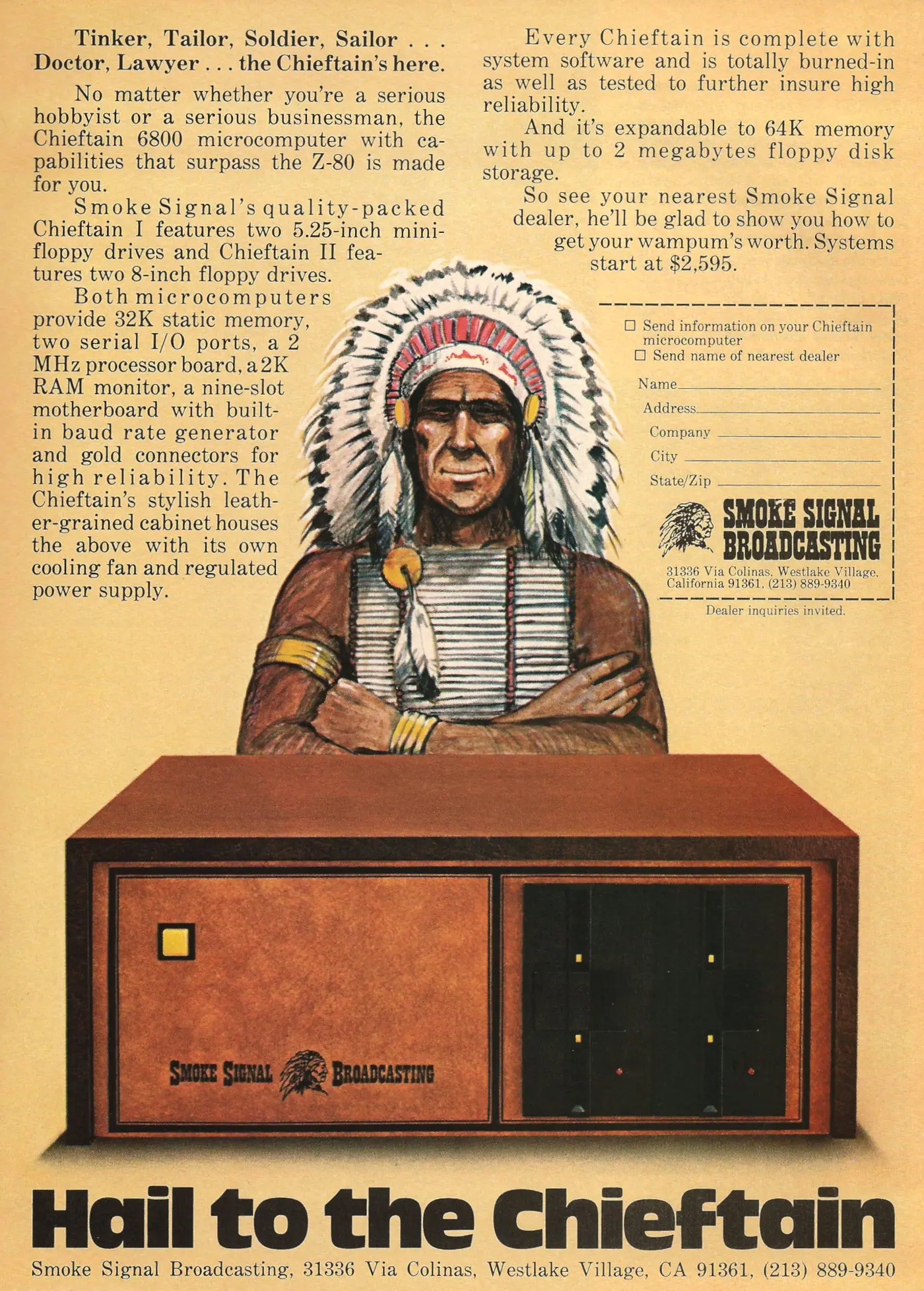 Smoke Signal Advert: Smoke Signal Broadcasting: Hail to the Chieftain, from Byte - The Small Systems Journal, December 1978