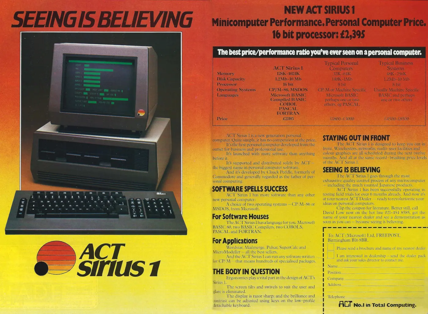 Sirius/Victor Advert: Seeing is believing: ACT Sirius 1, from Personal Computer World, March 1982