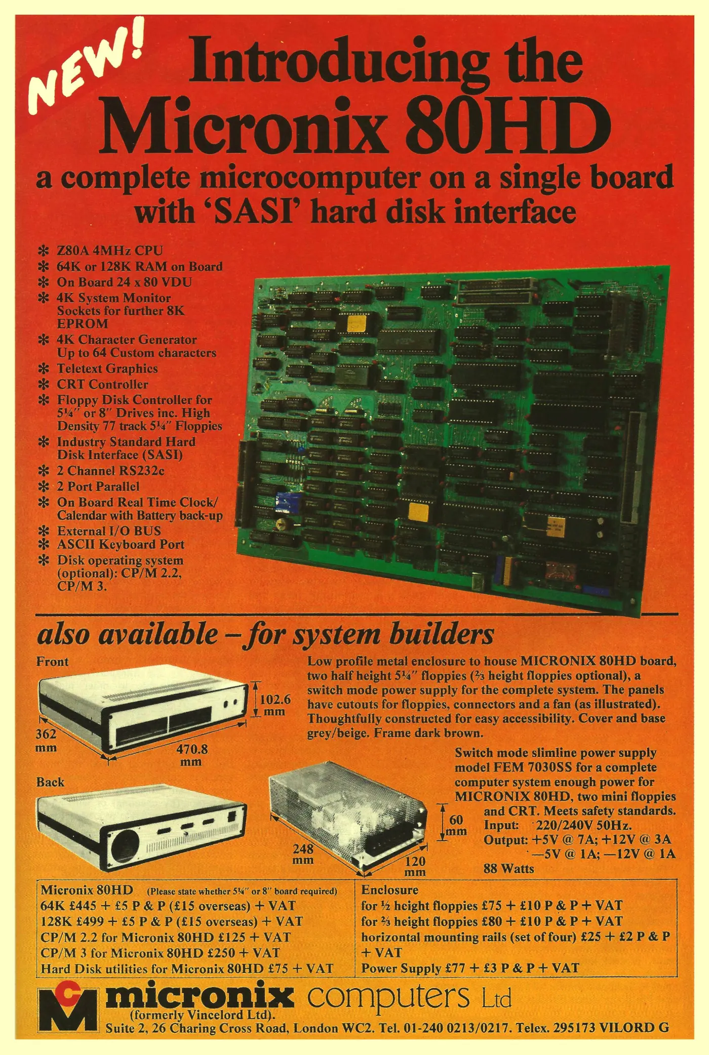 Micronix Advert: Introducing the Micronix 80HD - a complete microcomputer on a single board, from Practical Computing, June 1983