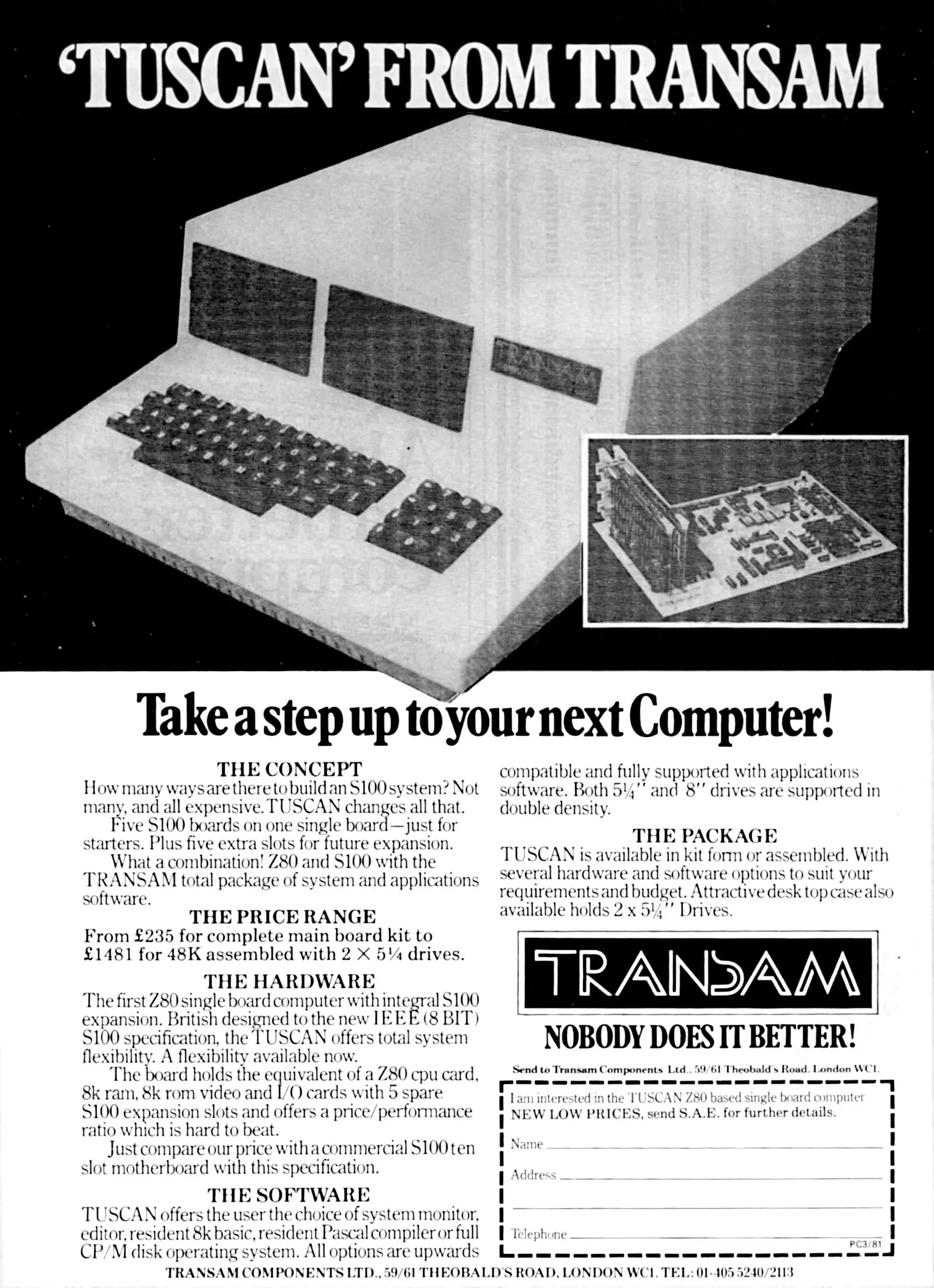 Transam Advert: Tuscan from Transam - Take a step up to your next computer!, from Personal Computer World, October 1980