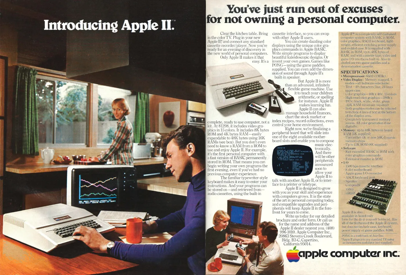 Apple Advert: Introducing Apple II - You've just run out of excuses for not owning a personal computer, from Byte - The Small Systems Journal, November 1977