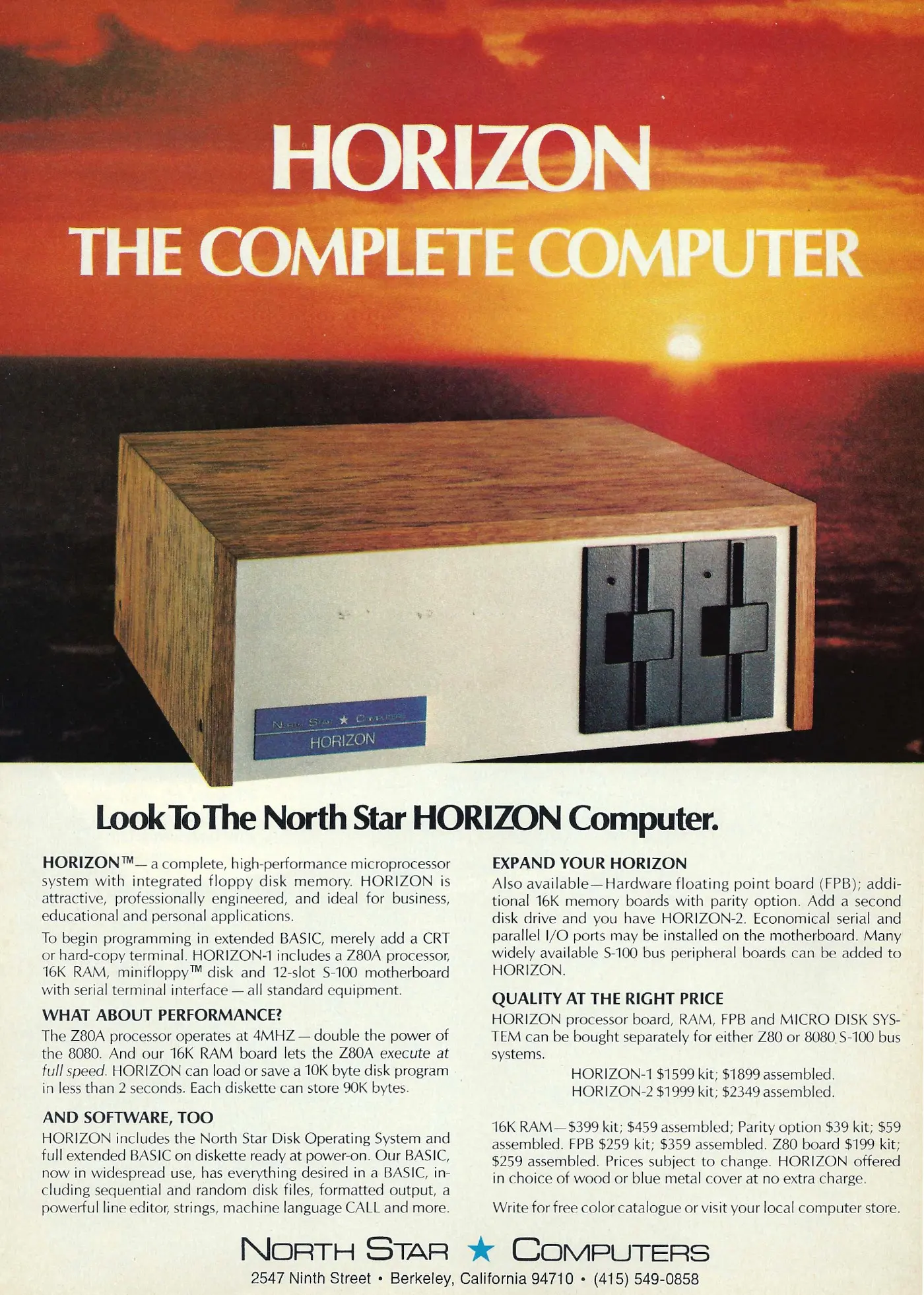 North Star Advert: Horizon - The complete computer. Look to the North Star Horizon, from Byte - The Small Systems Journal, November 1977