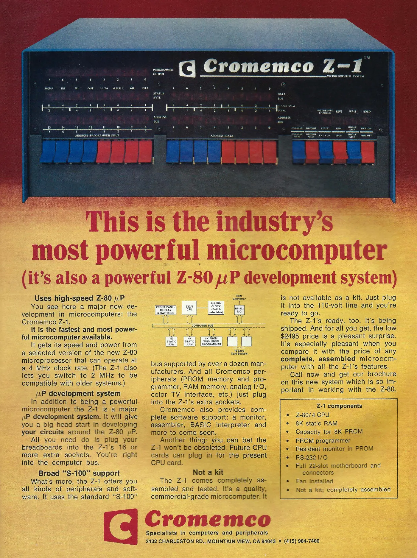 Cromemco Advert: Cromemco Z-1: This is the industry's most powerful microcomputer, from Byte - The Small Systems Journal, January 1977