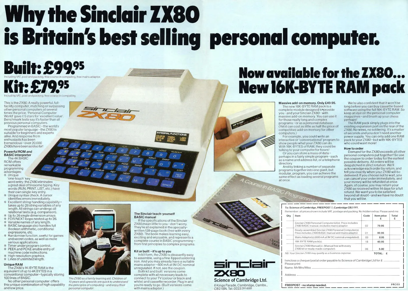 Sinclair Advert: Why the Sinclair ZX80 is Britain's best selling computer, from Practical Computing, March 1981