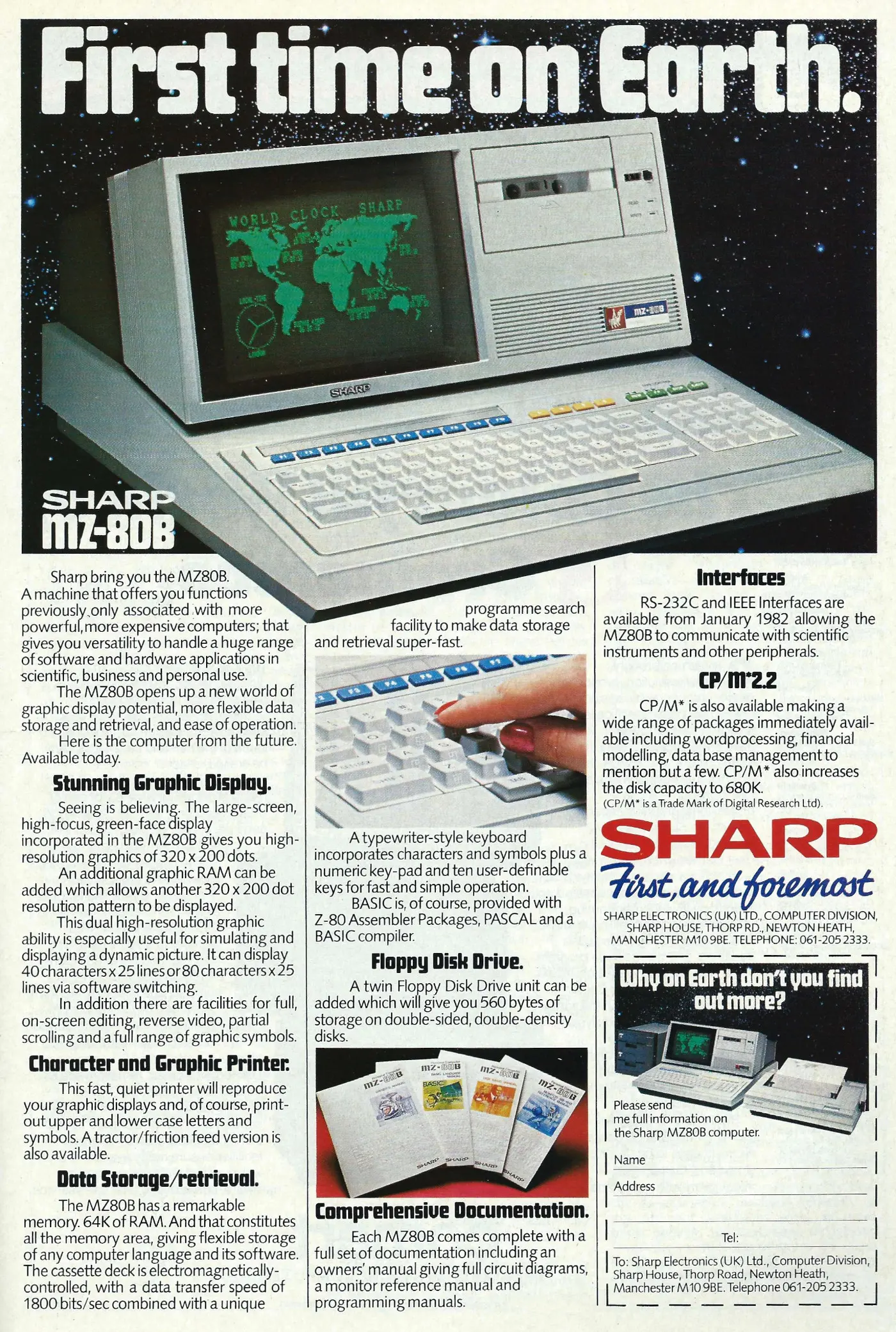 nosher.net - Sharp advert: First time on Earth - Sharp MZ-80B