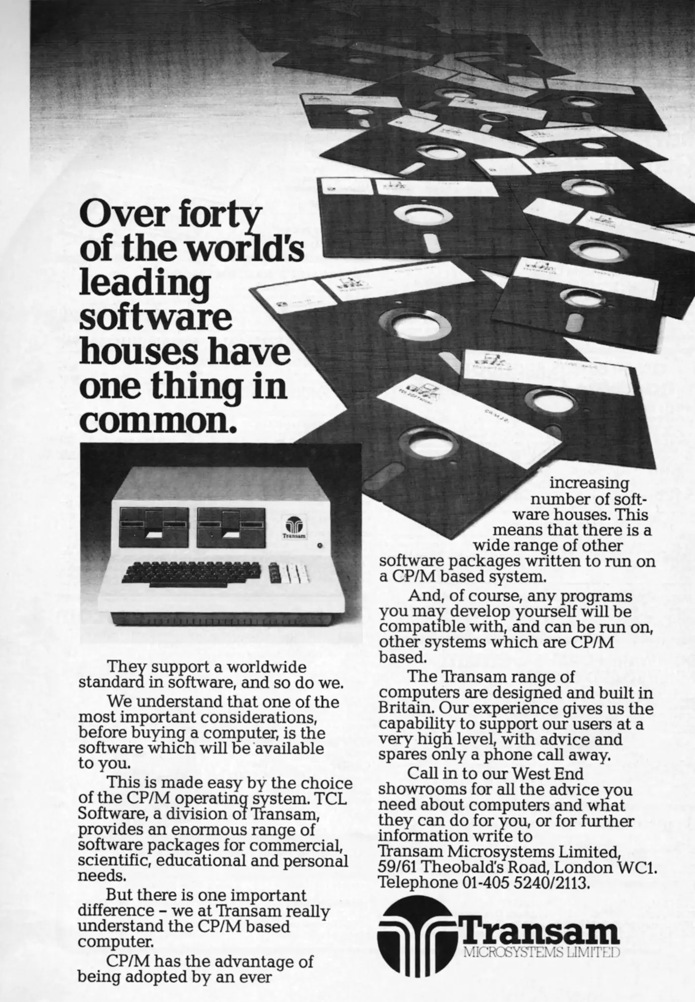 Transam Advert: Over forty of the world's leading software houses have one thing in common - Transam Microsystems, from Personal Computer World, July 1982