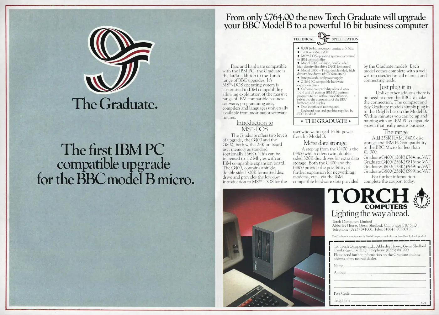 Torch Advert: From only £764 the new Torch Graduate will upgrade your BBC Model B to a powerful 16 bit busiess computer, from The Micro User, September 1984