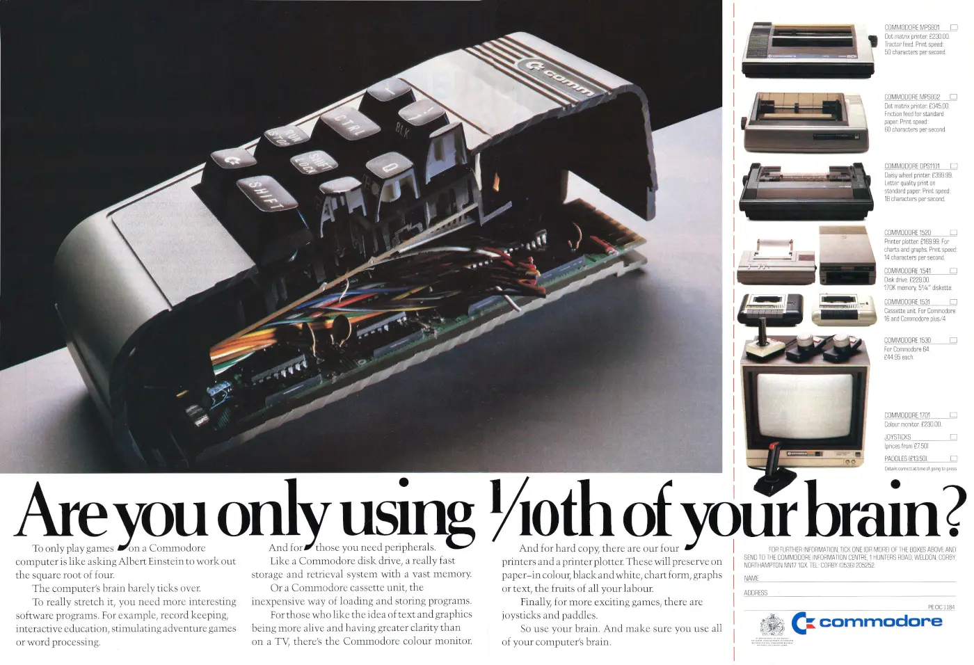 Commodore Advert: Commodore 64: Are you only using 1/10th of your brain?, from Commodore Computing International, November 1984