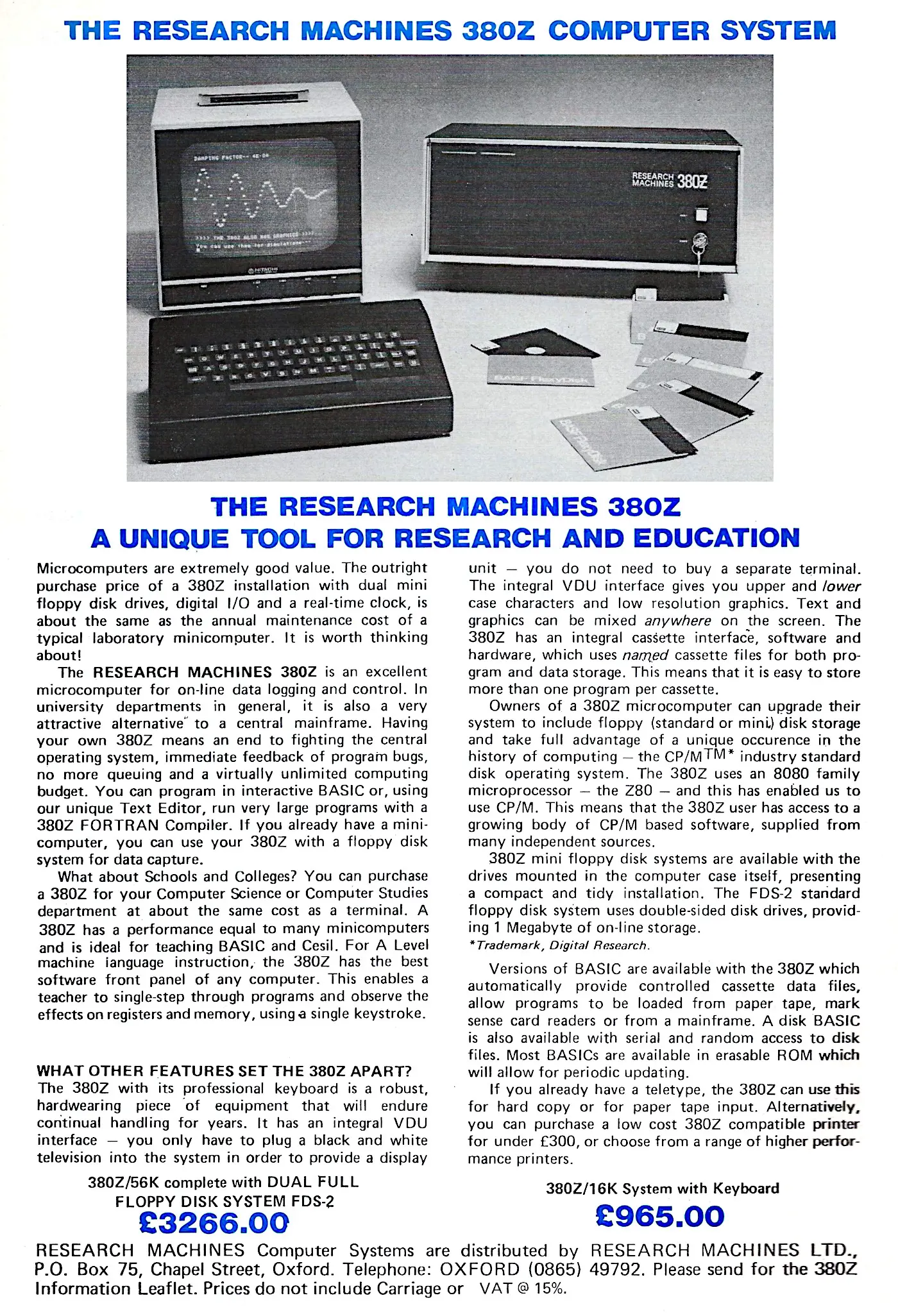 Research Machines Advert: The Research Machines' 380Z - A unique tool for research and education, from Personal Computer World, May 1979