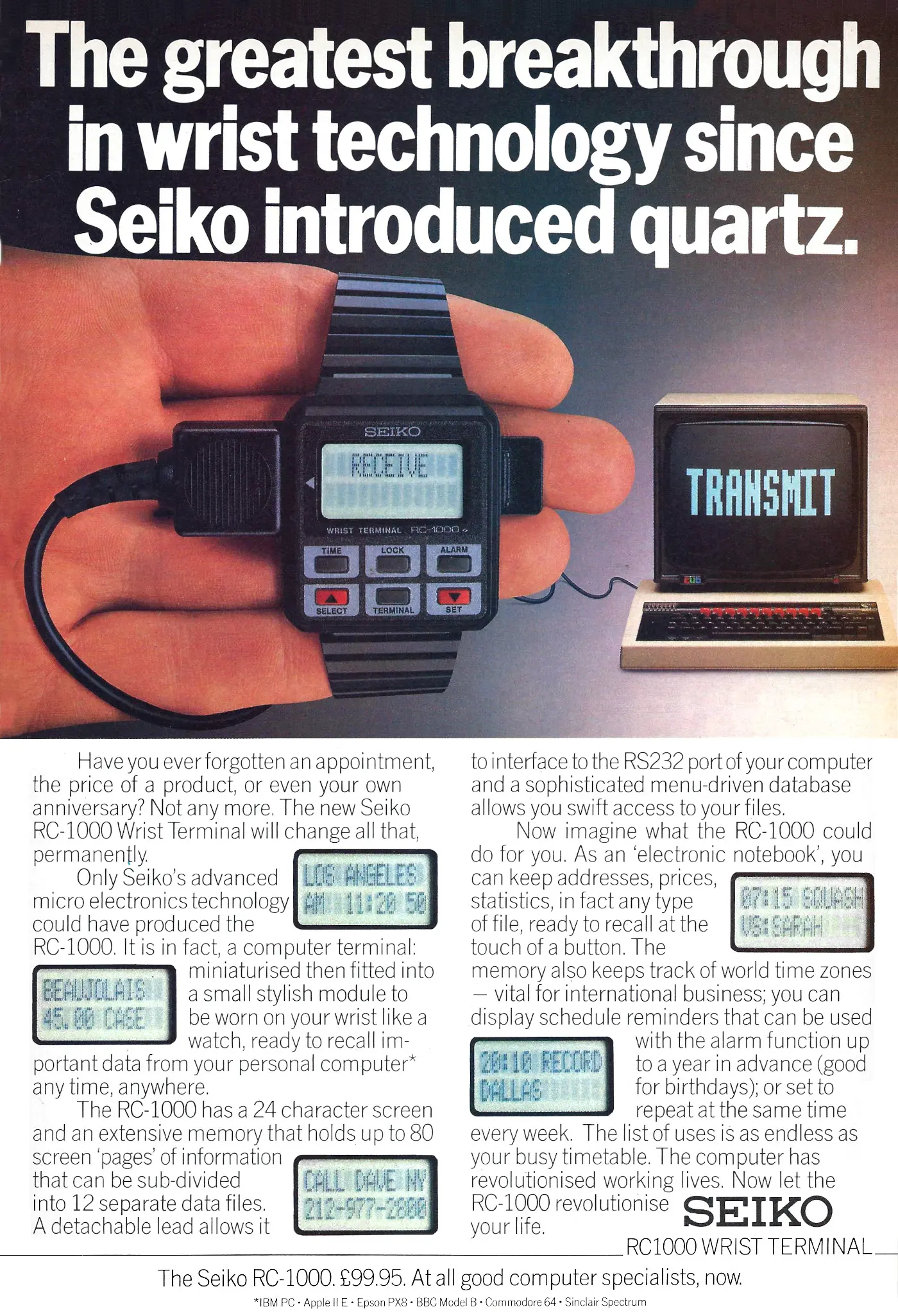 Seiko Advert: The greatest breakthrough in wrist technology since Seiko introduced quartz, from Commodore User, October 1985
