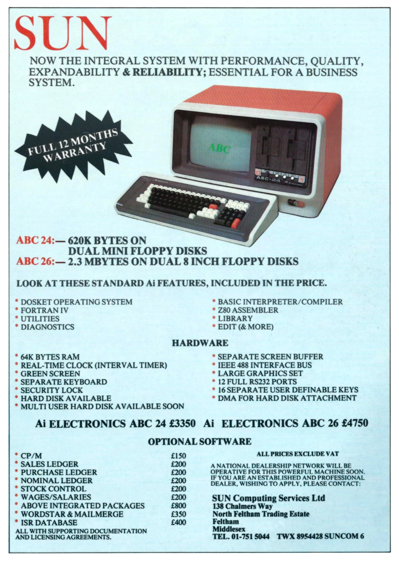 Ai Electronics Advert: Now the integral system with performance, quality, expandability and reliability, from Practical Computing, June 1981