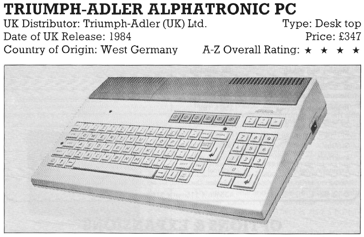 The Alphatronic PC - the home-computer version. From the A-Z of Personal Computers, December 1984