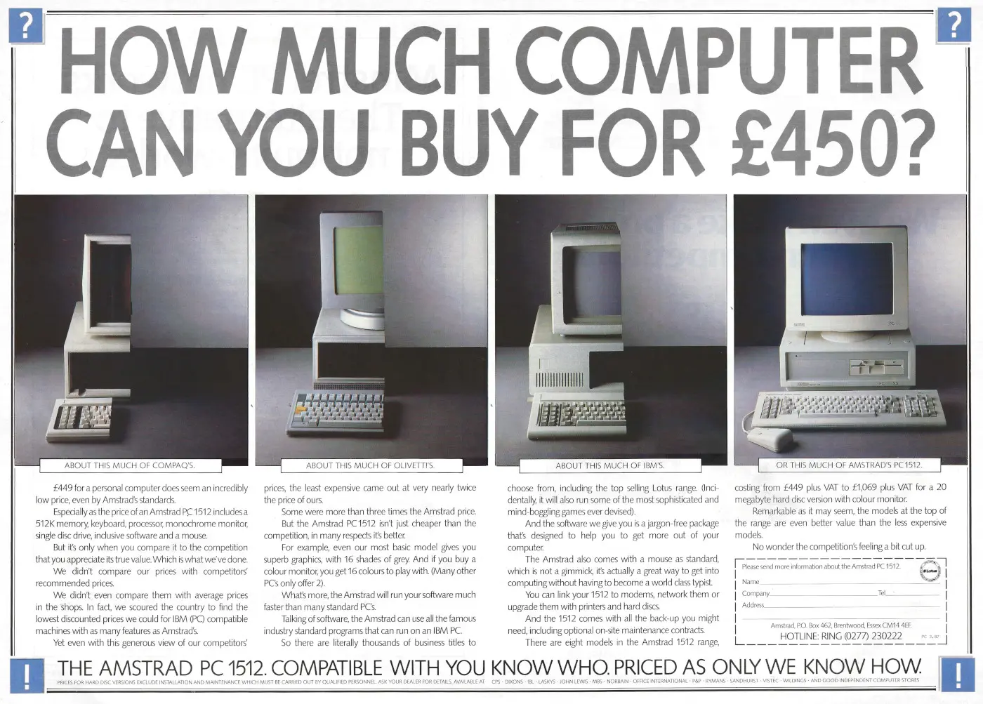 Amstrad Advert: How much computer can you buy for £450?, from Practical Computing, March 1987