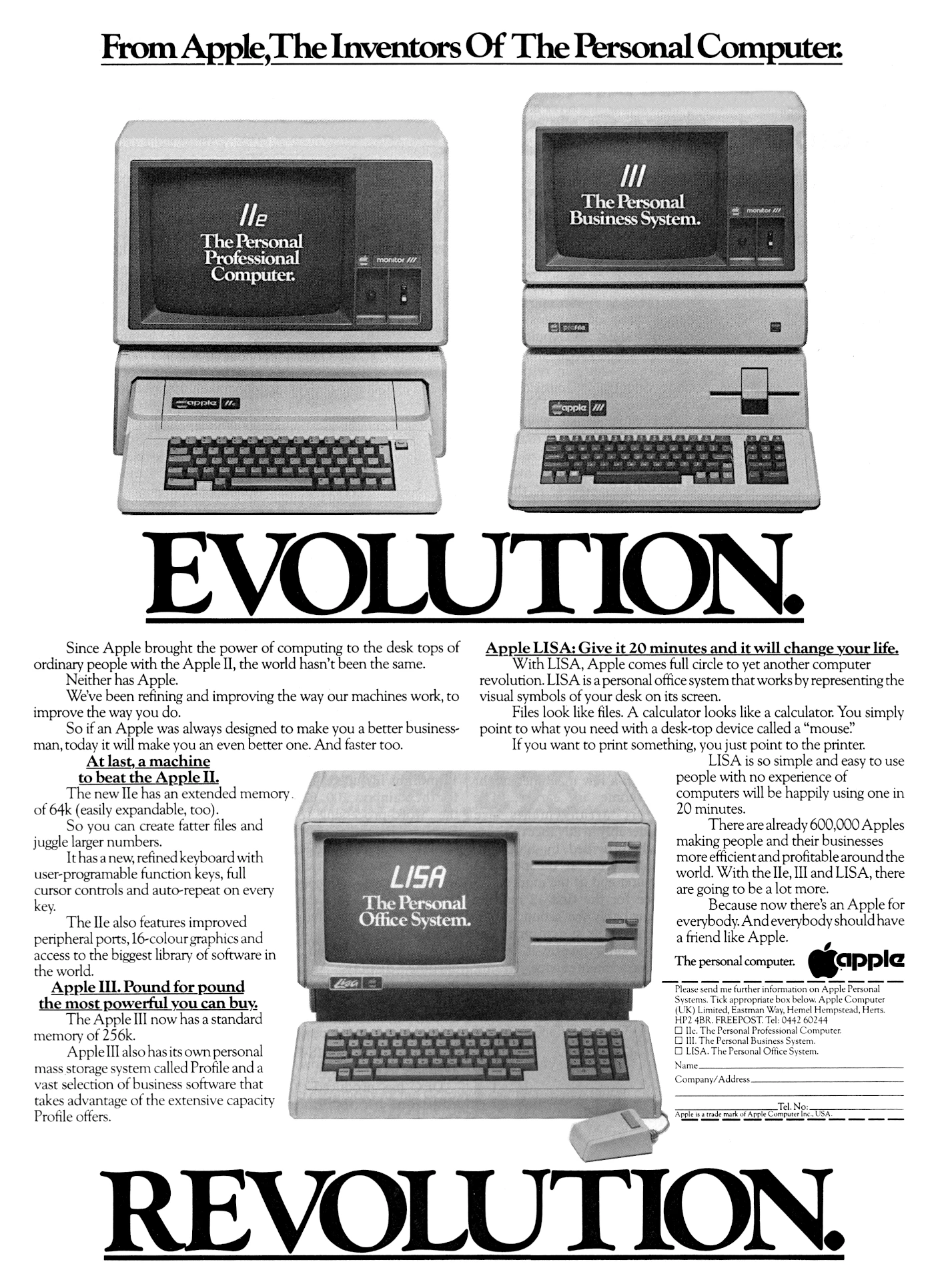 Apple Advert: Evolution. Revolution., from Practical Computing, March 1983