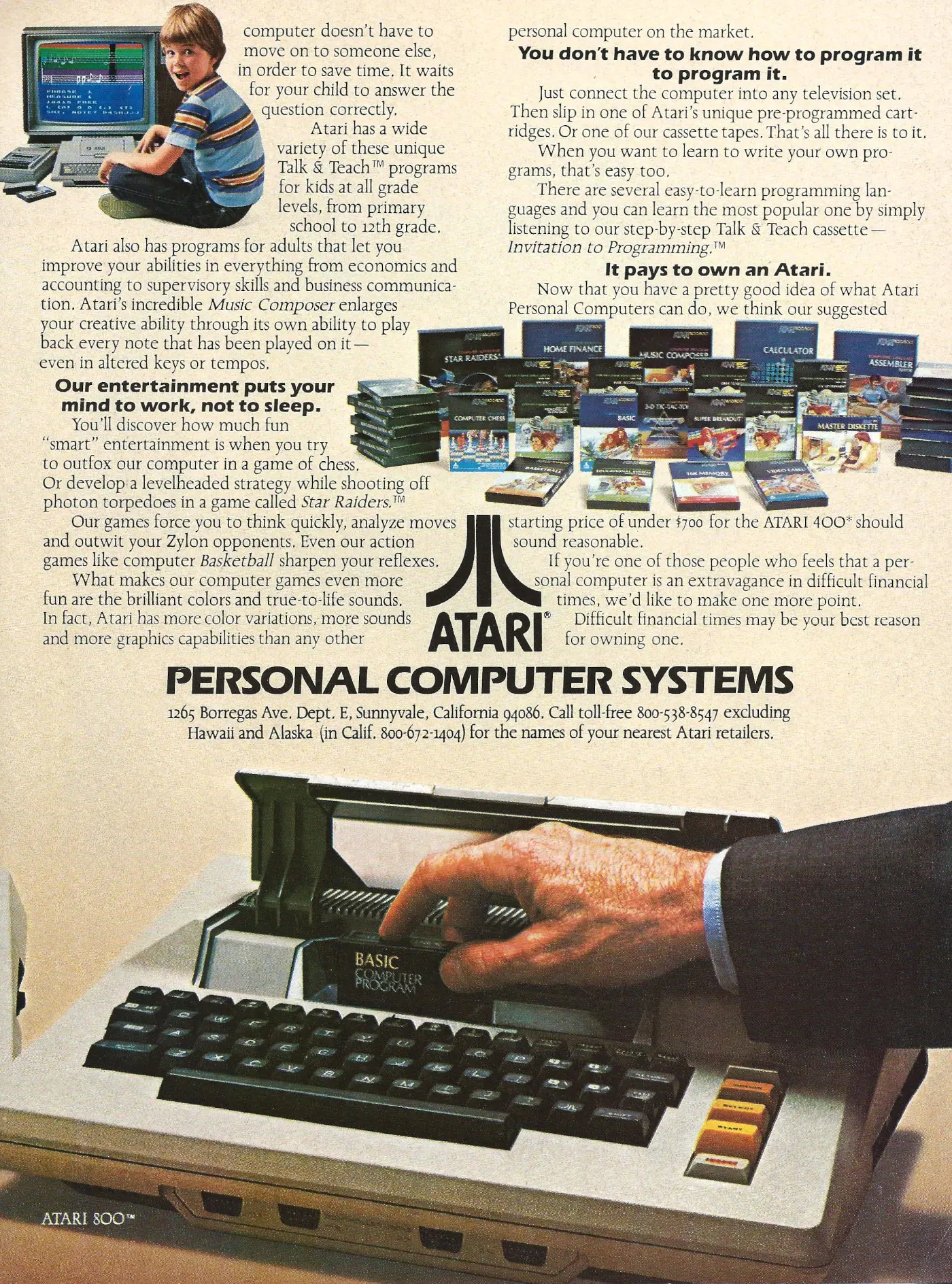 Atari Advert: Atari 800: Personal Computer Systems, from Omni, 1979