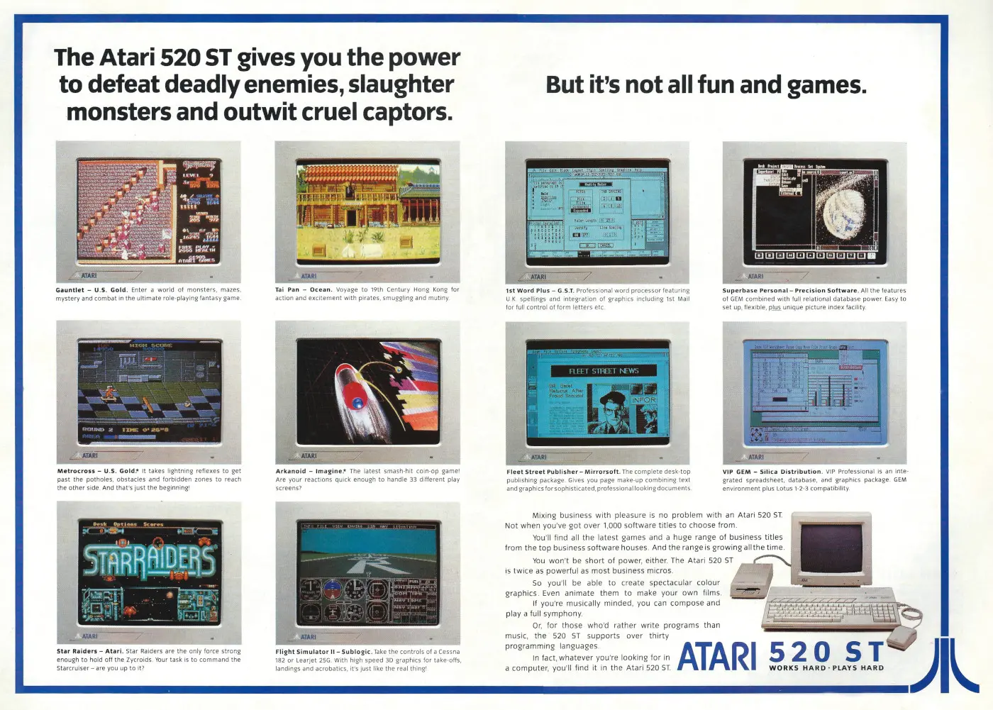 Atari Advert: Atari 520 ST: It's not all fun and games, from Your Computer, June 1987