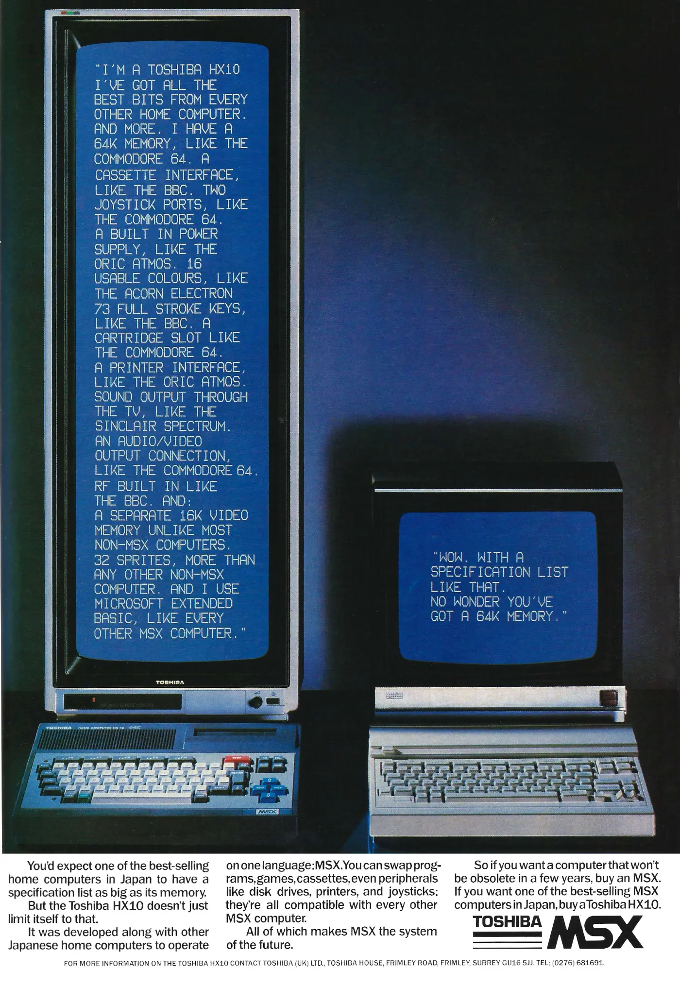 Toshiba Advert: Toshiba MSX, from A-Z of Personal Computers, October 1984