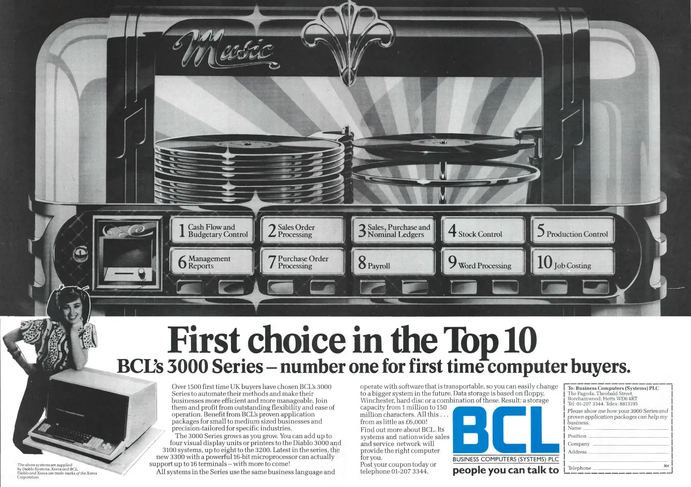 BCL Advert: BCL's 3000 Series: First choice in the Top Ten, from Micro Decision, May 1982