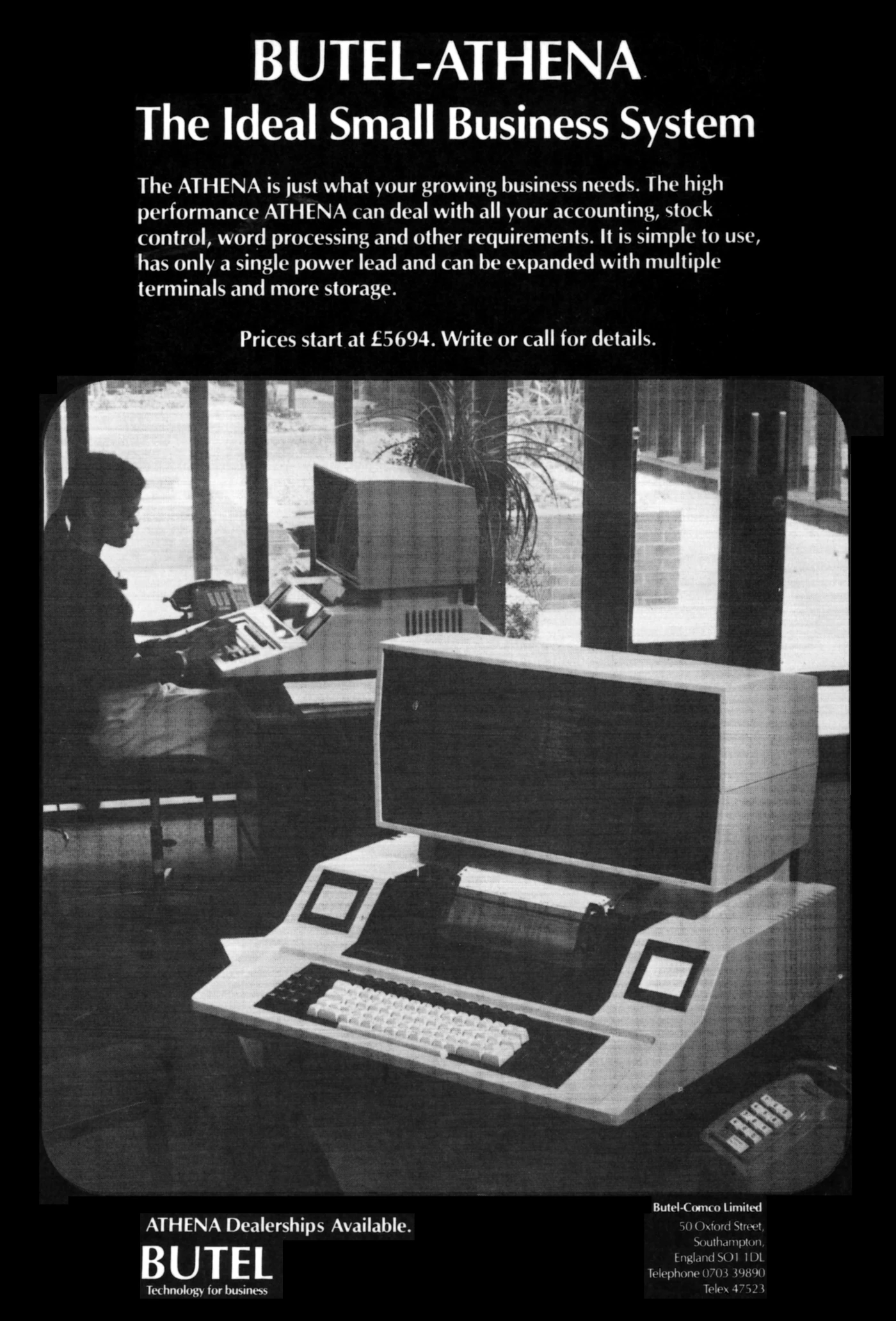 Butel-Comco Advert: Butel-Athena: The ideal Small Business System, from Practical Computing, March 1981
