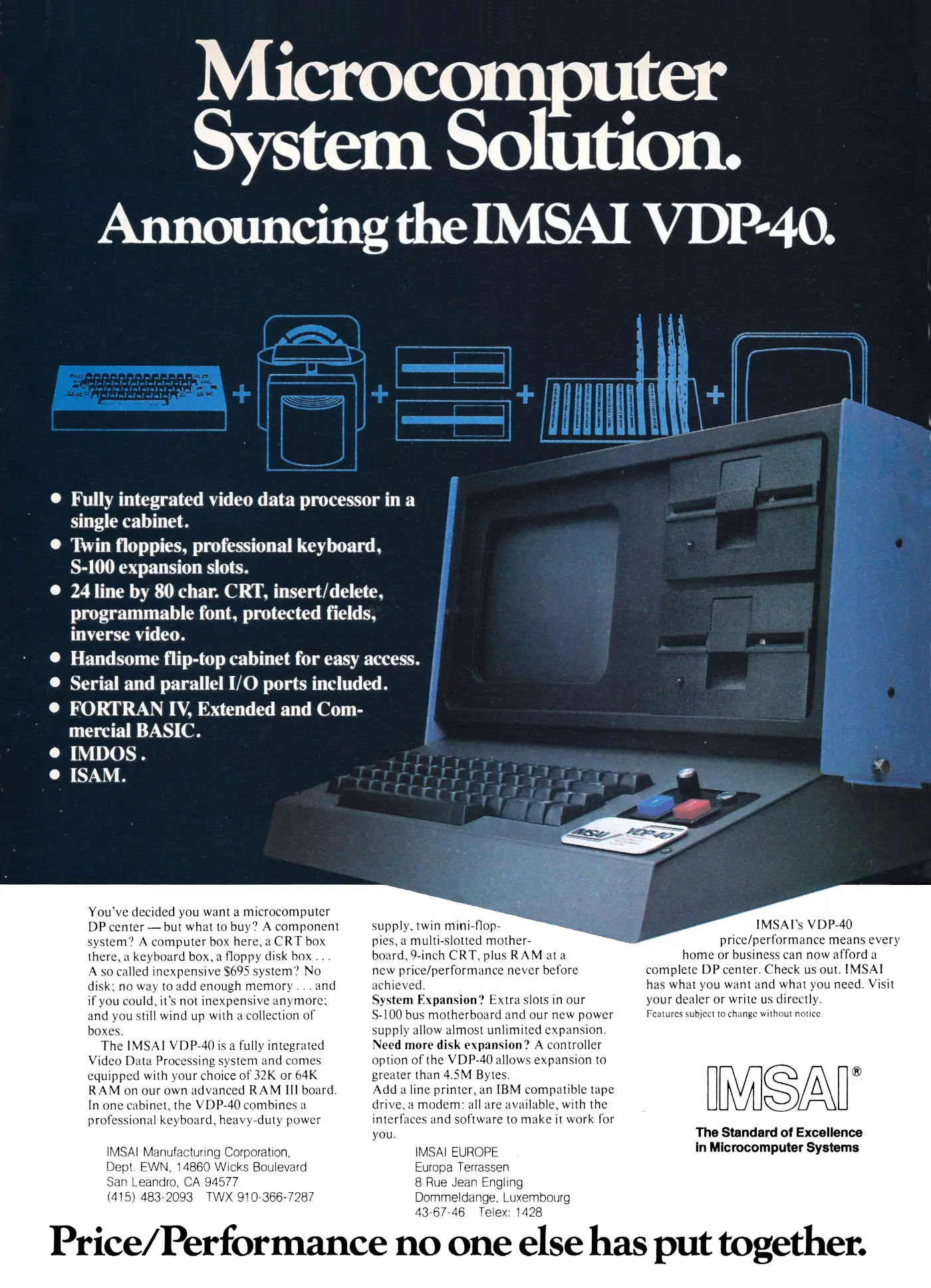 Altos Advert: Announcing the IMSAI VDP-40 - Microcomputer System Solution, from Byte - The Small Systems Journal, August 1978