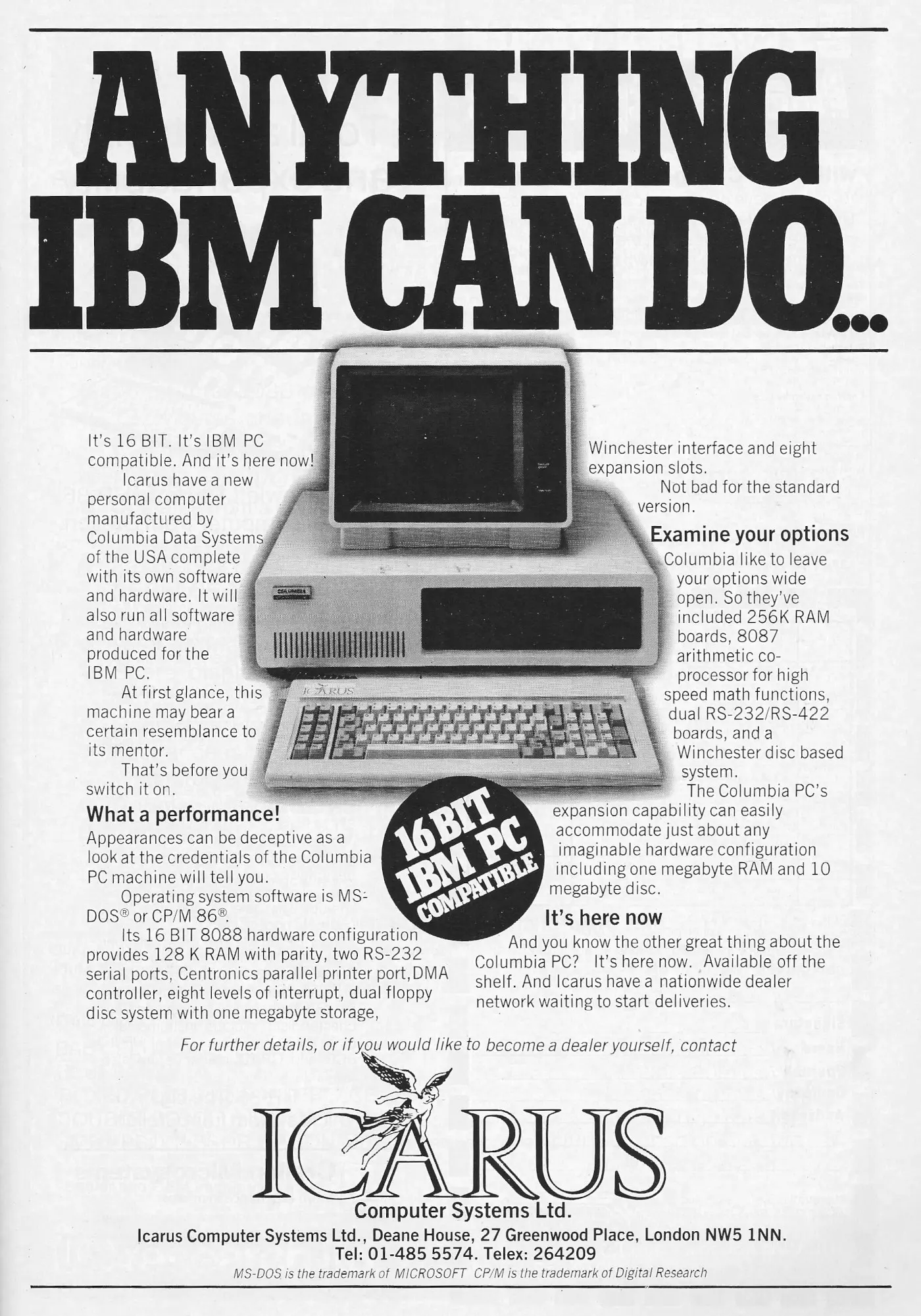 Columbia Advert: Columbia PC: Anything IBM can do..., from Personal Computer World, November 1982