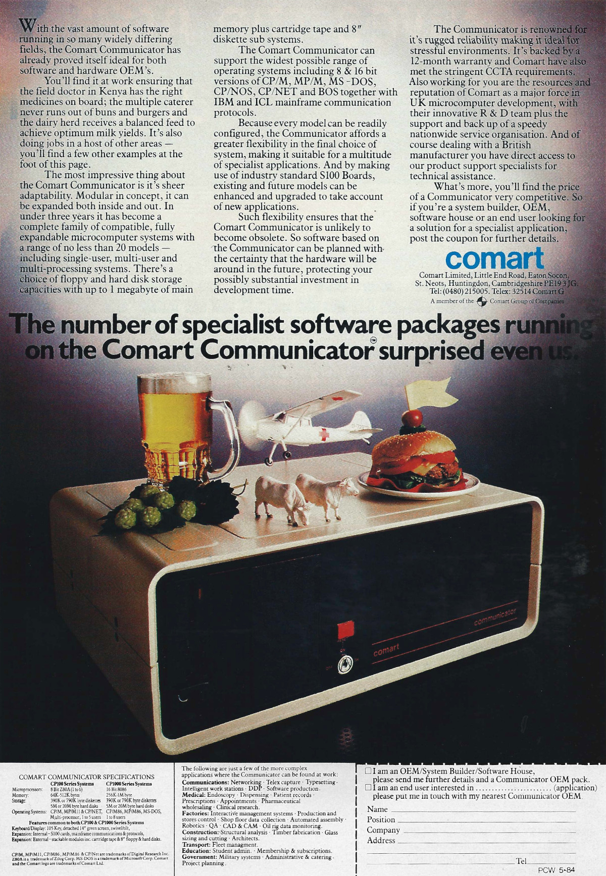 Comart's <span class='hilite'><span class='hilite'>Communicator</span></span> was still available in this advert from 1984, upping the ante in the 