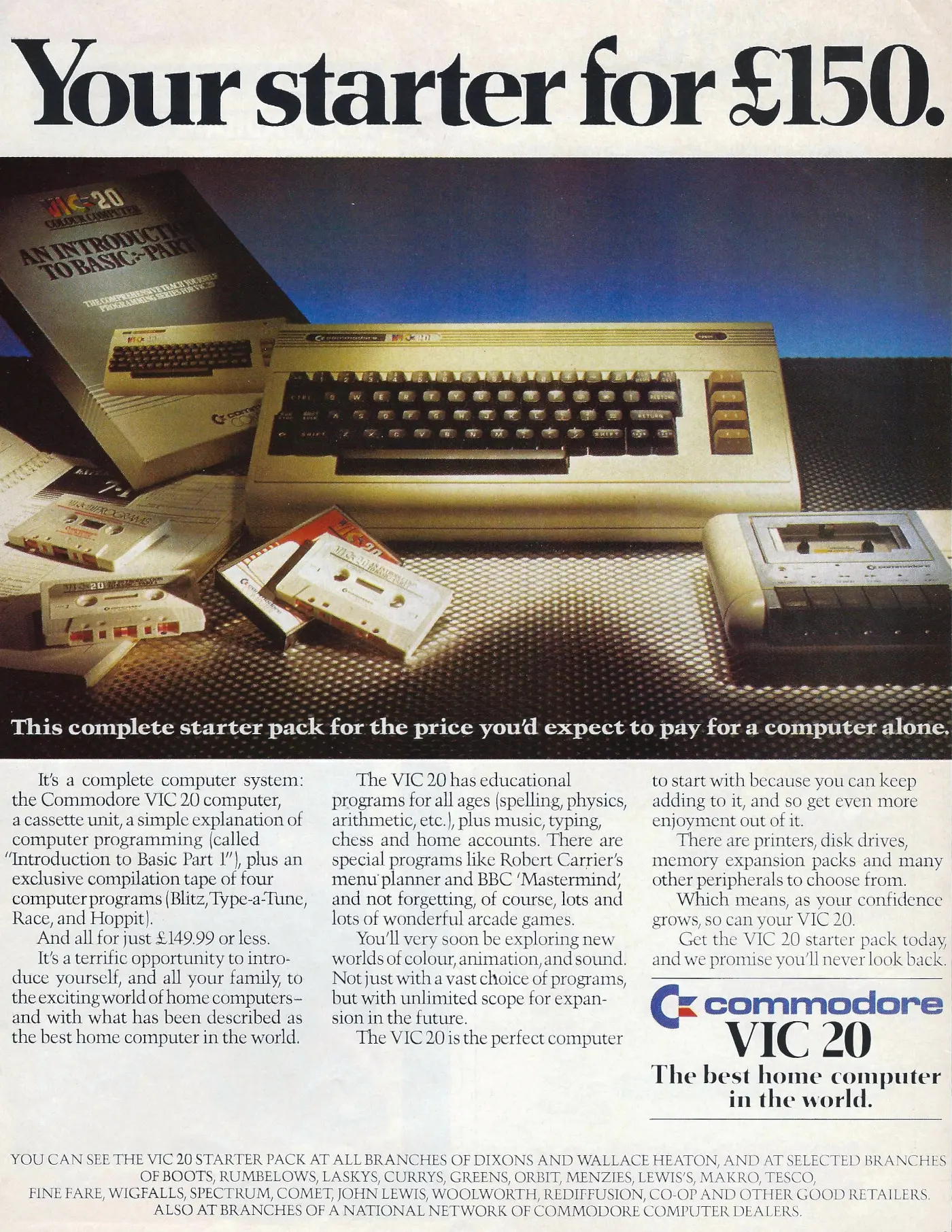 Commodore Advert: <b>Your starter for £150 - the Commodore VIC-20</b>, from Just Seventeen, 17th November 1982