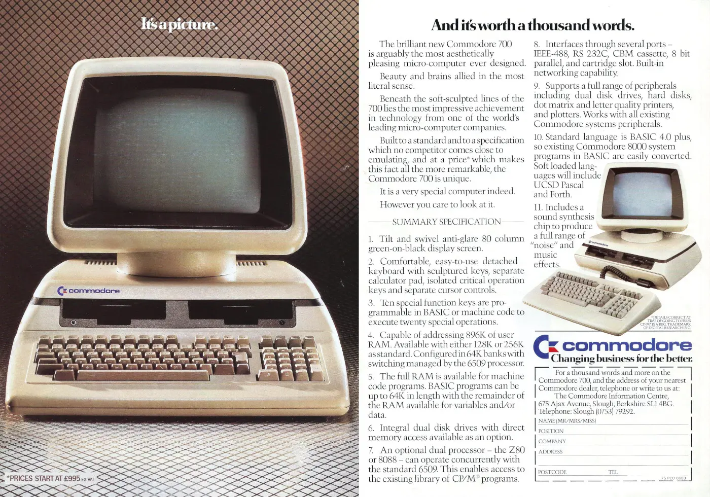 Commodore Advert: Commodore 700: It's a picture - and it's worth a thousand words, from Practical Computing, June 1983