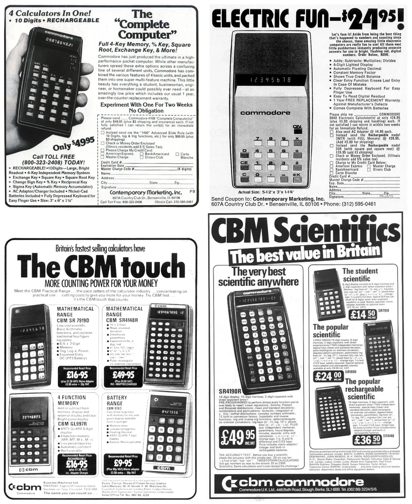 Commodore Advert: Four Calculators in One - The Complete Computer!, from Magazine, 1974