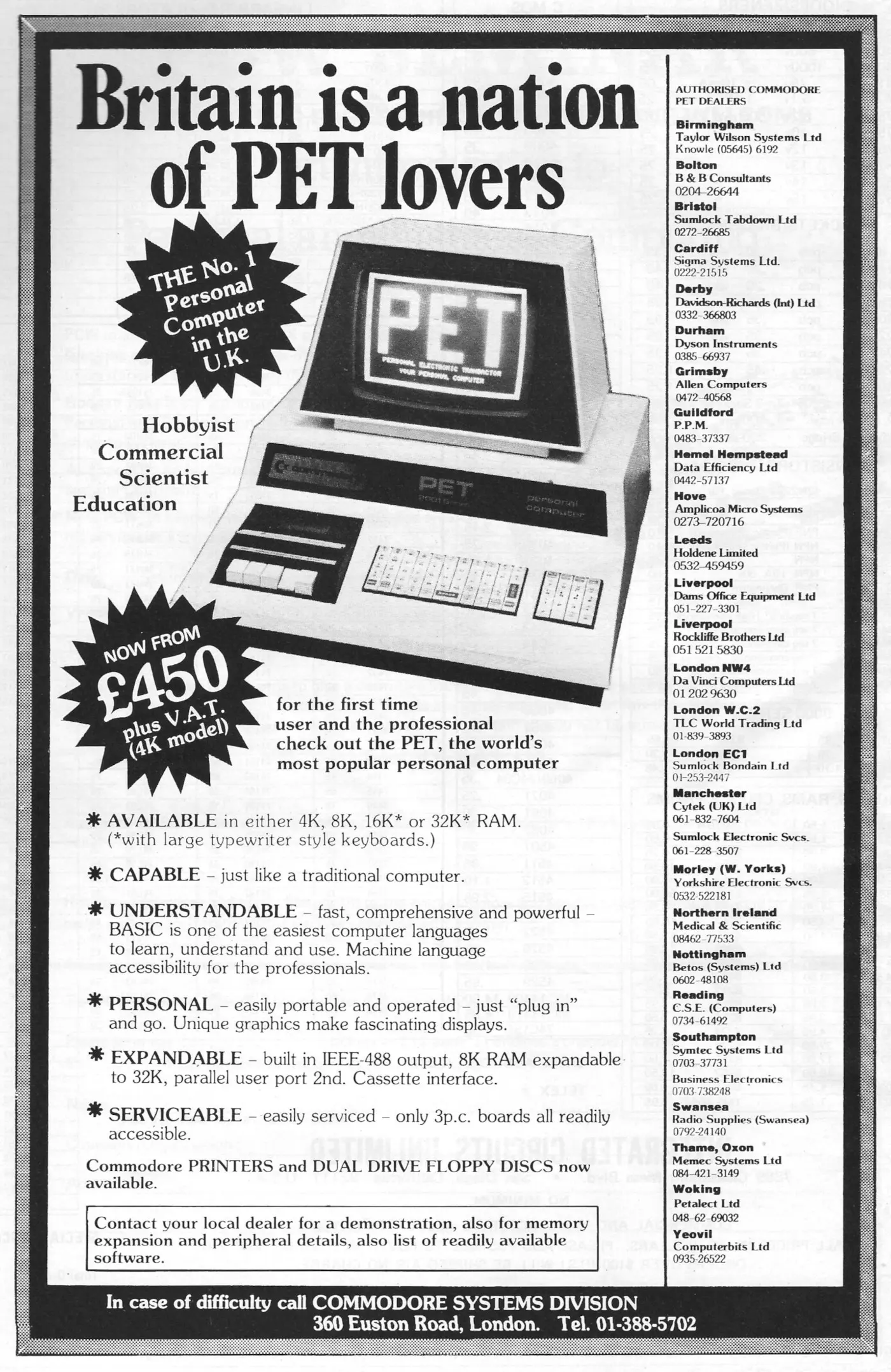 Commodore Advert: Britain is a nation of PET lovers - the No. 1 computer in the UK, from Personal Computer World, May 1979