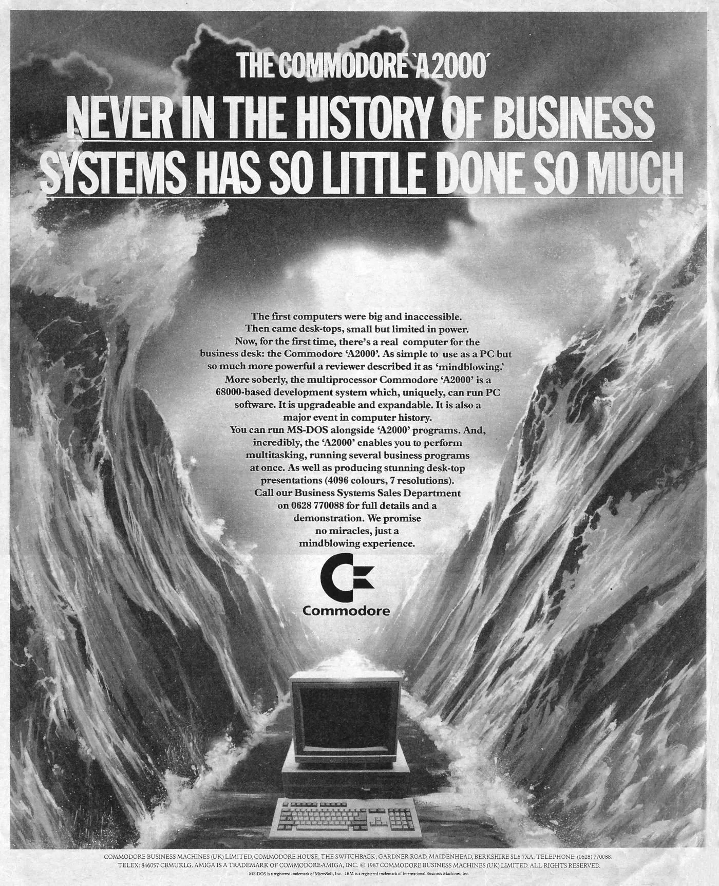 Commodore Advert: Never in the history of business systems has so little done so much, from The Sunday Times, April 1987