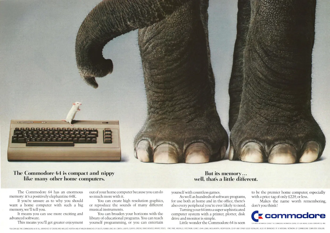 Commodore Advert: The Commodore 64 is compact and nippy. But its memory... well that's a little different., from Electronics and Computing Monthly, November 1983