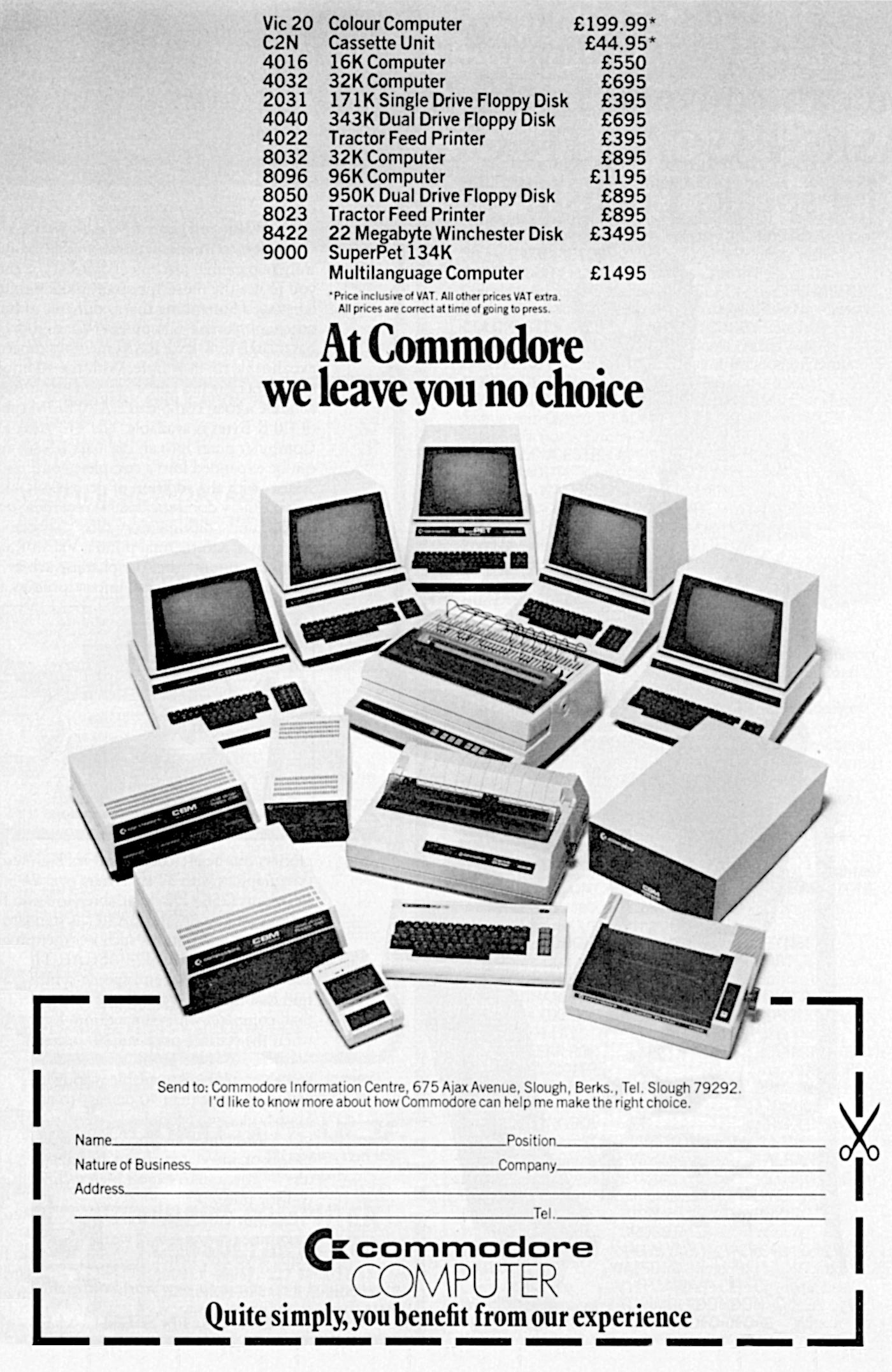 Commodore Advert: At Commodore, we leave you no choice, from Practical Computing, May 1982