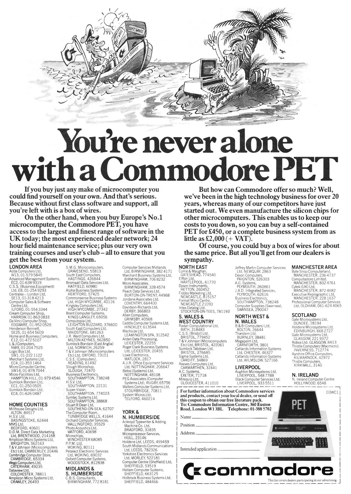 Commodore Advert: You're Never Alone With A Commodore PET, from Computing Today, March 1981