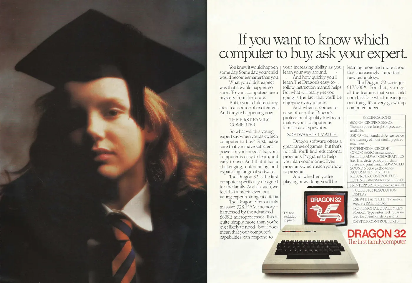 Dragon Data Advert: If you want to know which computer to buy, ask your expert., from Personal Computer World, July 1983