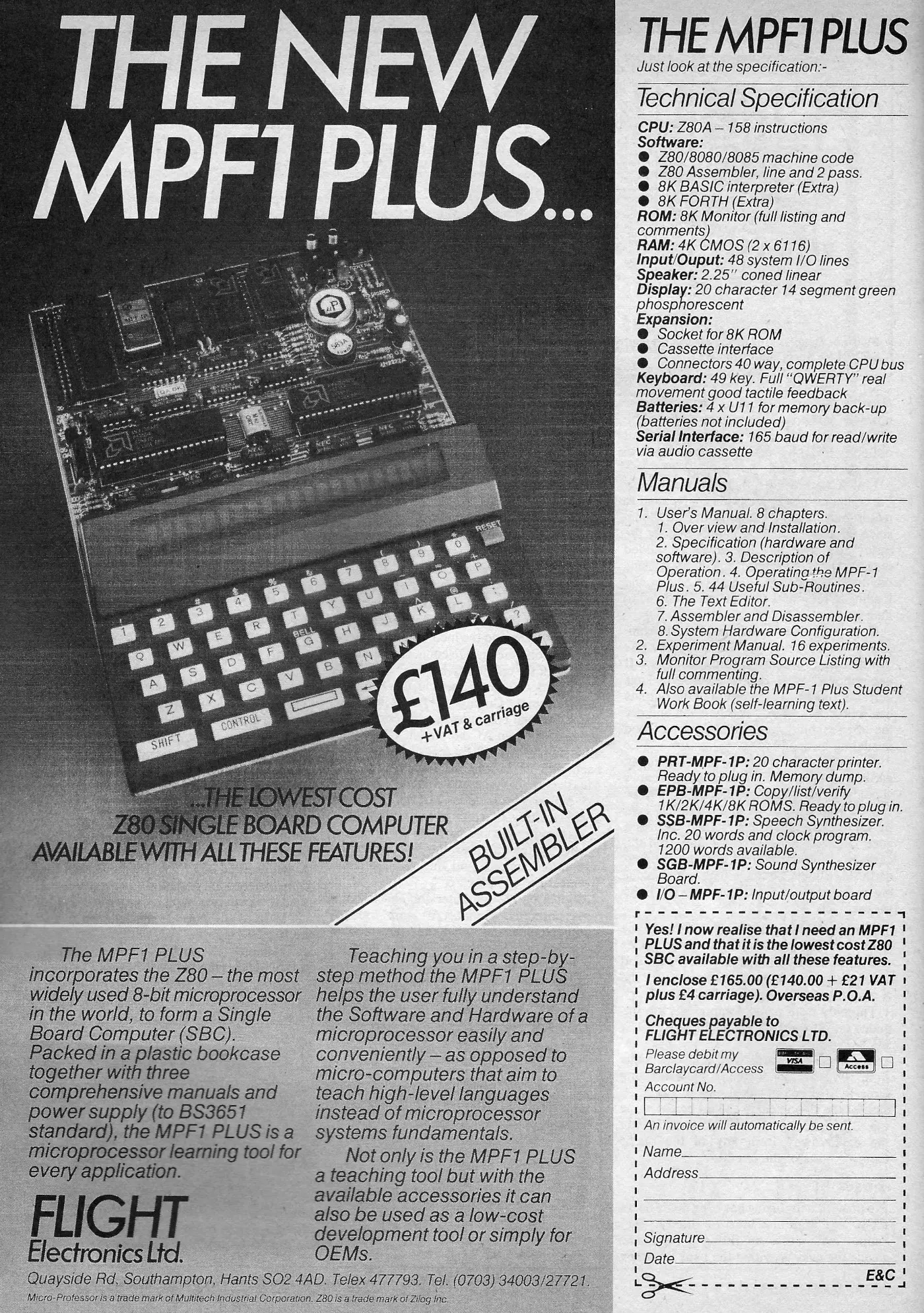 Multitech Corporation Advert: The new MPF1 Plus - The lowest-cost Z80 computer with all these features!, from Electronics and Computing Monthly, November 1983