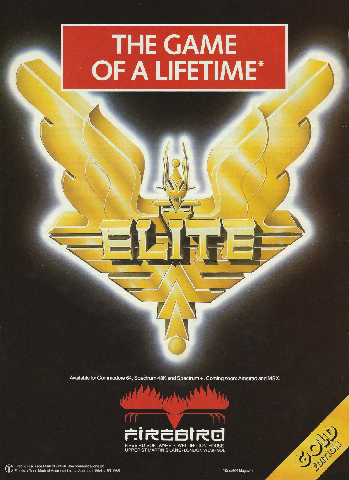 An advert for Elite on several non-BBC machines, including the <span class='hilite'>Commodore 64</span>. from Commodore Horizons, December 1984