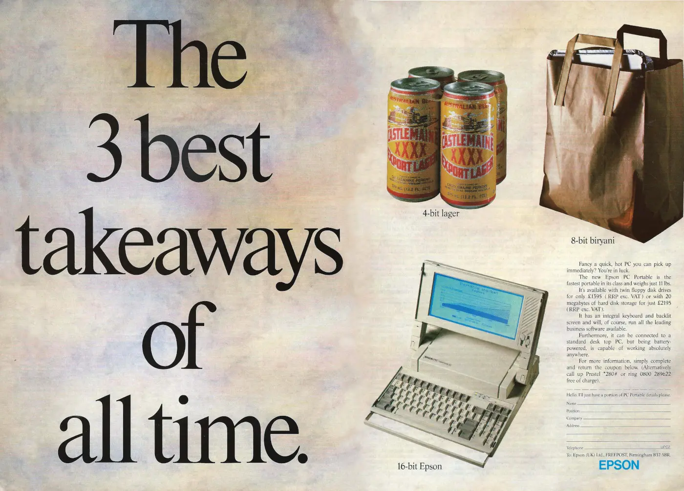 Epson Advert: The 3 best takeaways of all time, from Practical Computing, July 1988