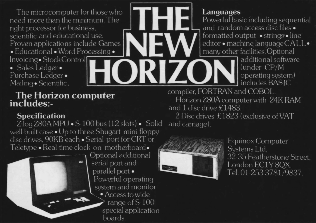 Equinox sells the North Star Horizon. From Practical Computing, November 1978