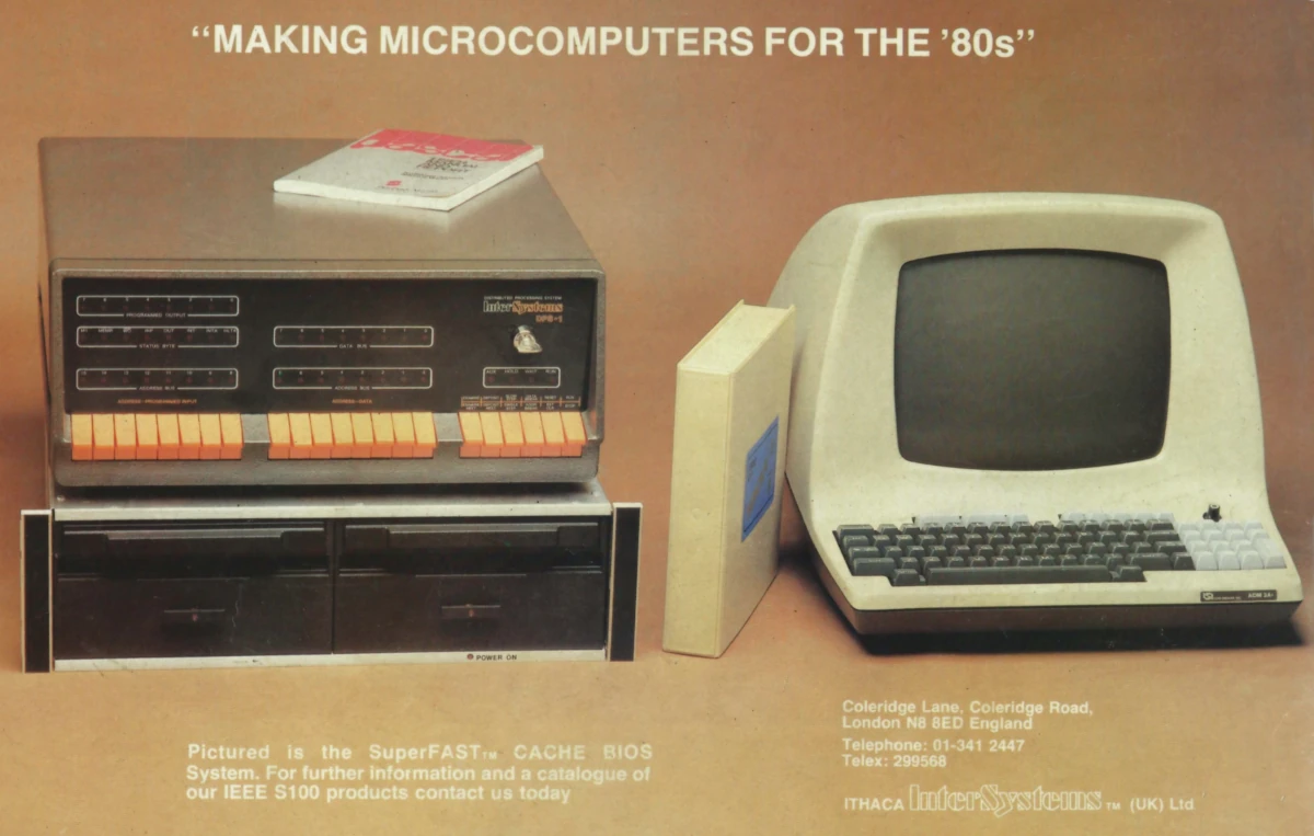 A back-page advert in Practical Computing's November 1981 issue showing a close-up of the DPS1, along with a SuperFAST CACHE BIOS system and a terminal A back-page advert in Practical Computing's November 1981 issue showing a close-up of the DPS1, along with a SuperFAST CACHE BIOS system and a terminal