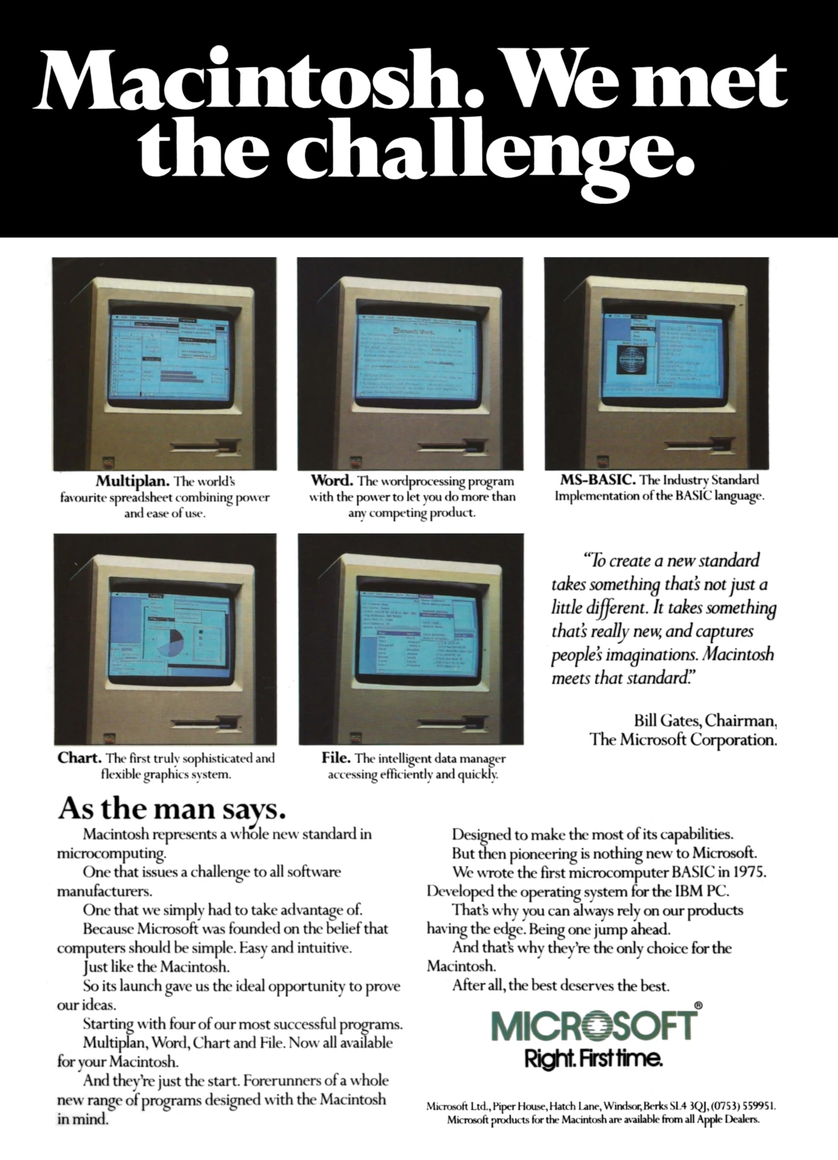 Microsoft gets in early with Mac versions of several of its products, including the word-processor Word, the ubiquitous MS-BASIC programming language, and the forerunner of Excel - Multiplan. It's not just the Mac that came from PARC: the original version of Word was written by Charles Simonyi and Richard Brodie, both from Xerox PARC, where Simonyi had written the first GUI word processor, Bravo. From Practical Computing, June 1984