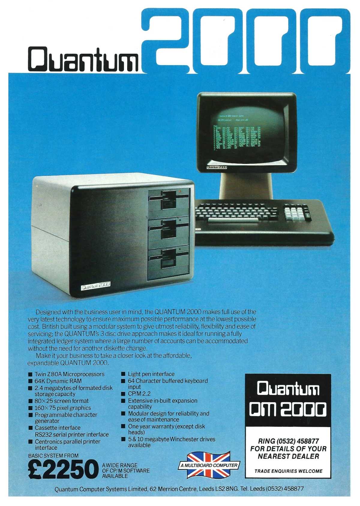 Another advert for the OEM Gemini Quantum 2000 showing the basic system retailing from £2,250, or about £9,560 in 2025. From Practical Computing, May 1983