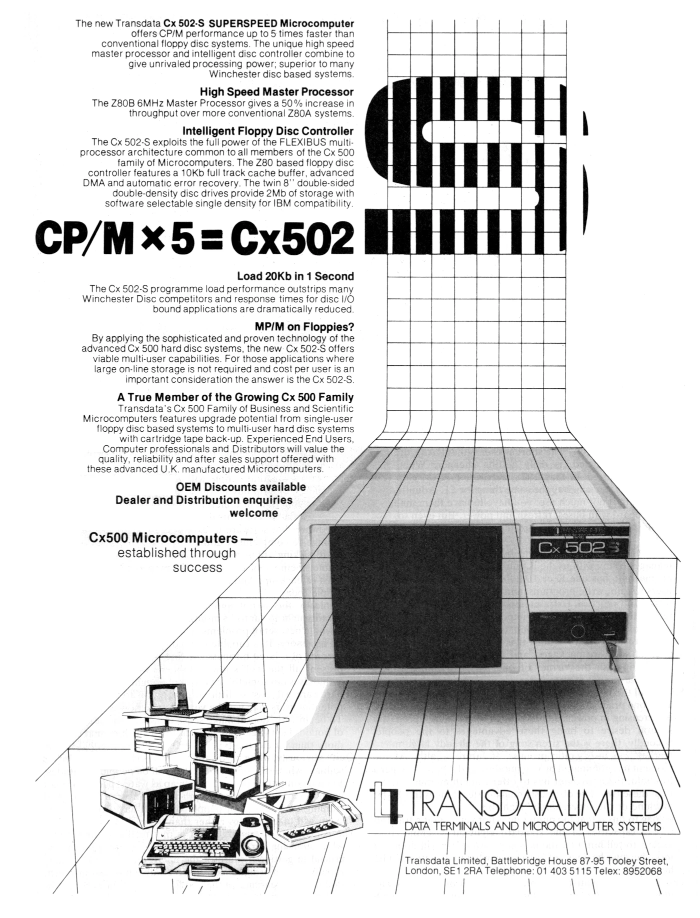 An advert for the Transdata Cx502-S Superspeed, from Practical Computing, February 1982